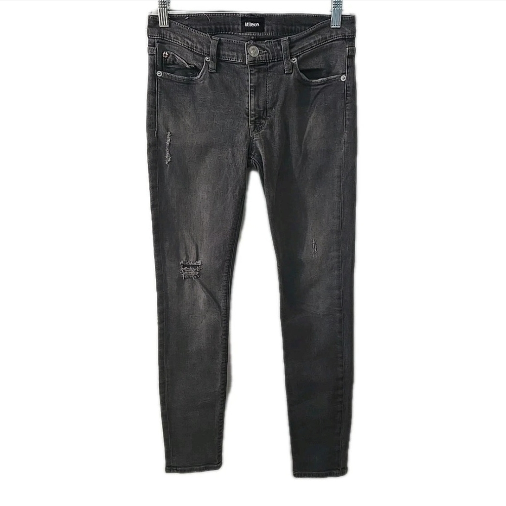 Hudson Distressed Jeans Womens Size 27 Ankle Krista Gray Stretch Super Skinny‎